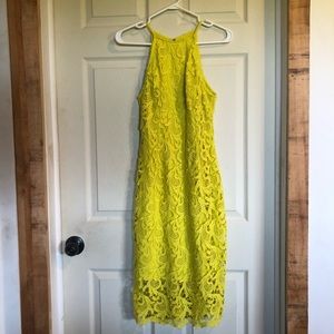 Guess Lace Crochet Yellow Semi Formal Dress